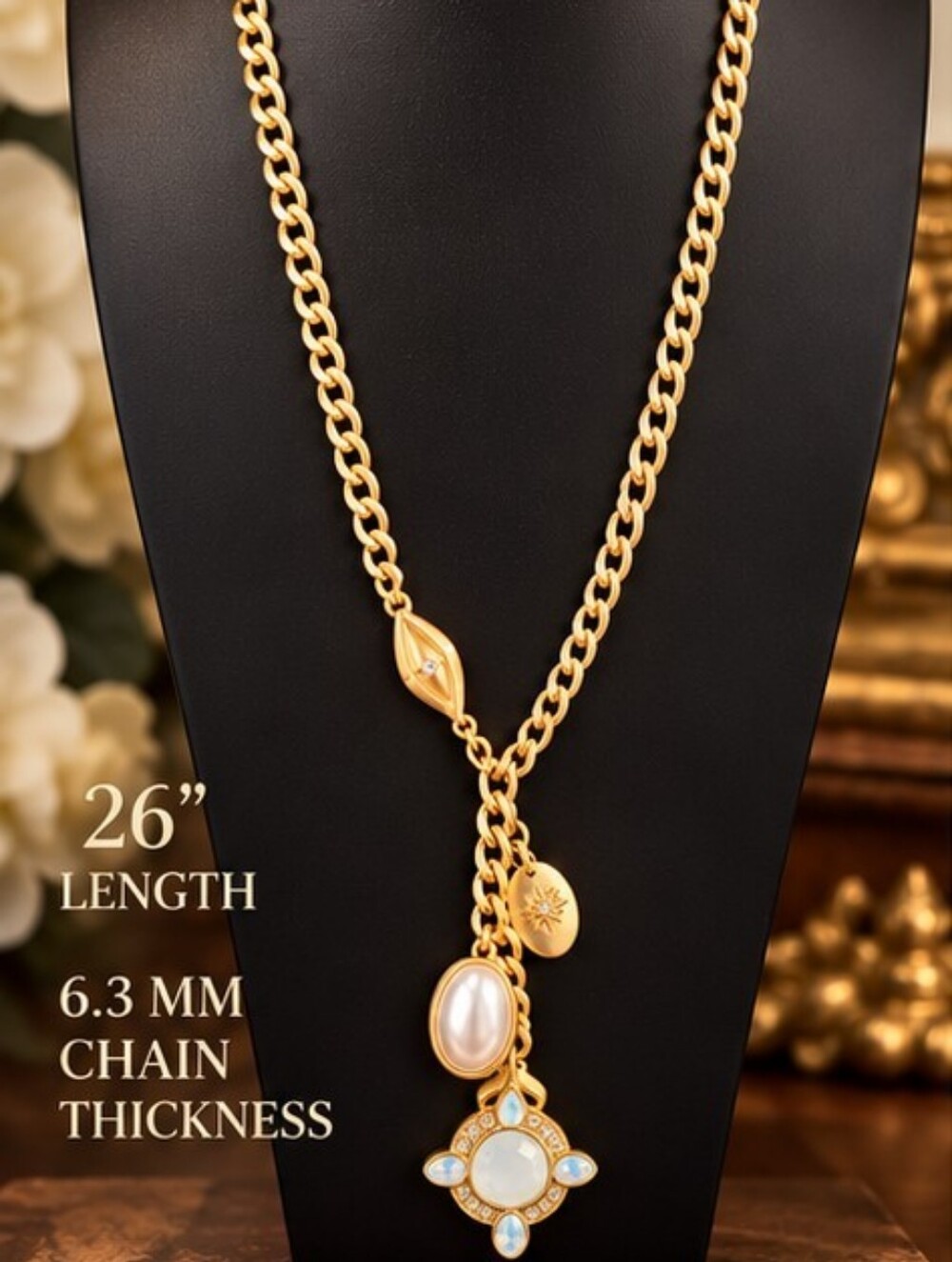 Plunder Gold Tone Opalescent Crystal Pearl 26" Pendant Necklace